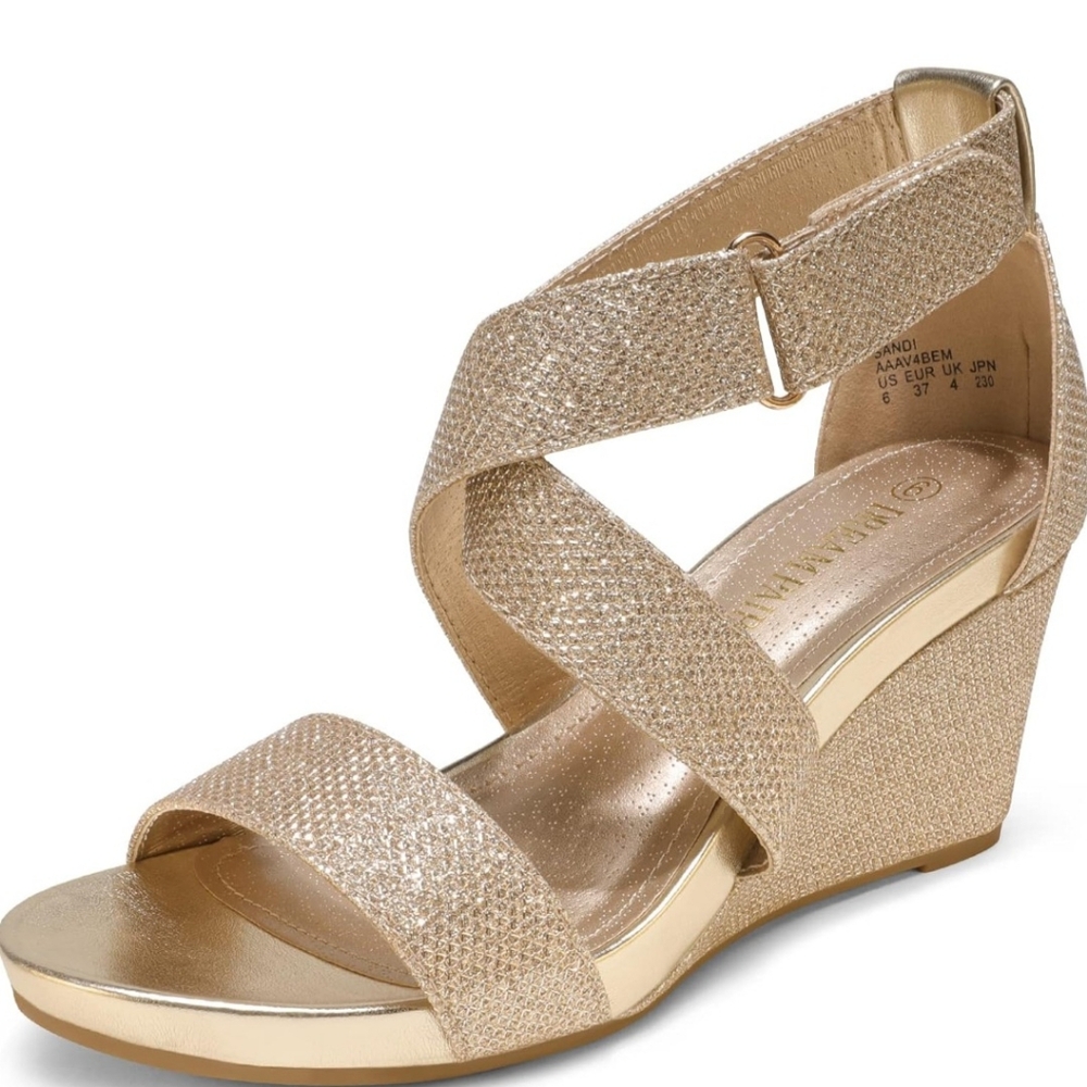 Gold cross strap Wedge heels